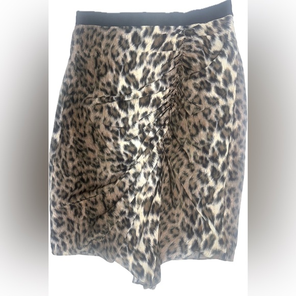 Joie Ornica Leopard Print Ruched Asymmetrical Hem Handkerchief Skirt 4 - Picture 2 of 9
